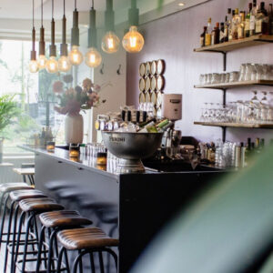 Modern cafe with gourmet pastries